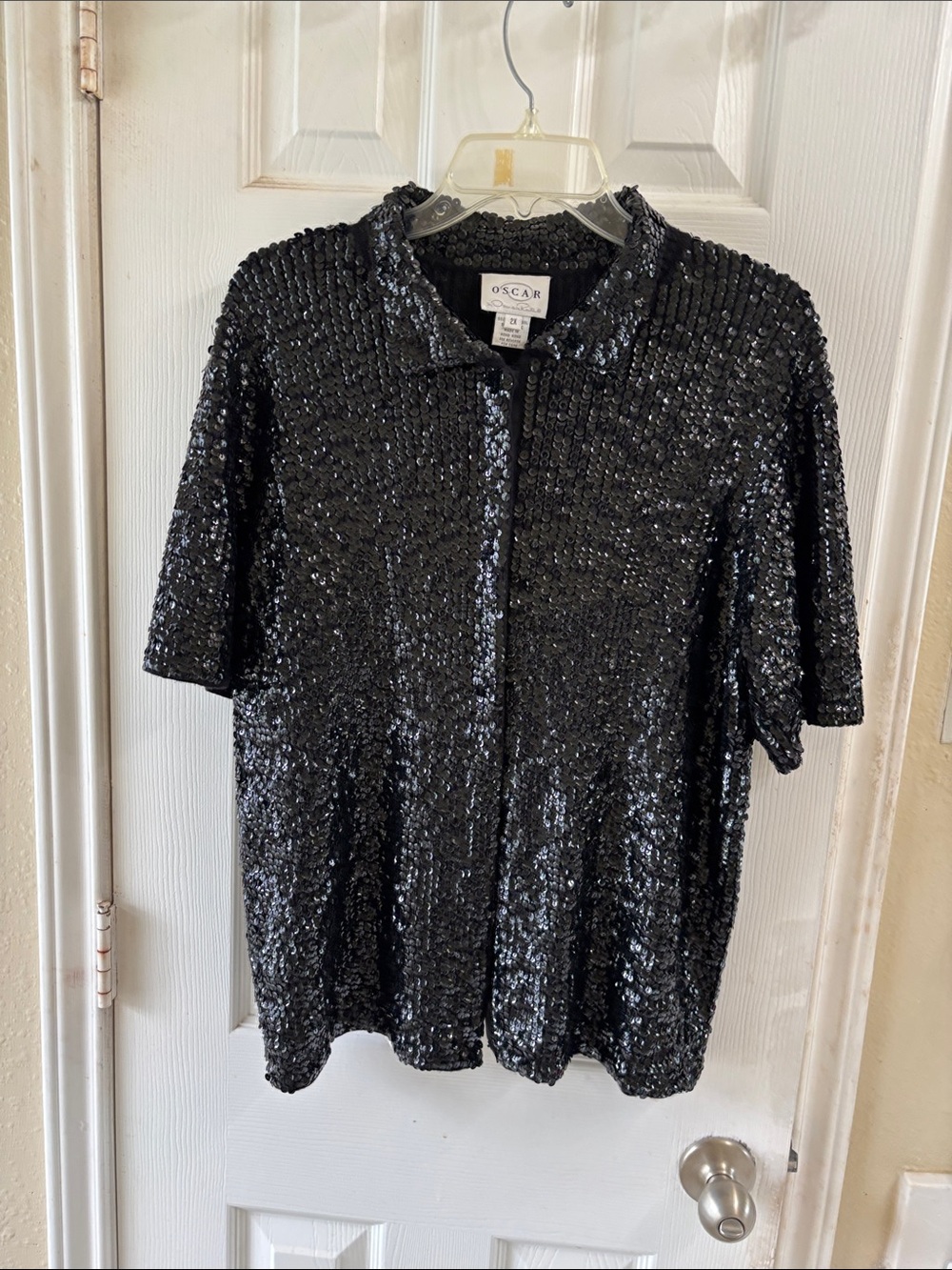 Oscar de la Renta Black Sequin Trim Knit Top. Like new